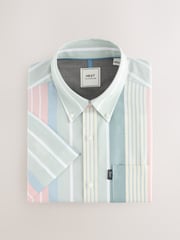 Blue/Pink/Green Pastel Short Sleeve With Button Down Collar Stripe Easy Iron Oxford Shirt - Image 6 of 8