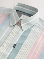 Blue/Pink/Green Pastel Short Sleeve With Button Down Collar Stripe Easy Iron Oxford Shirt - Image 7 of 8