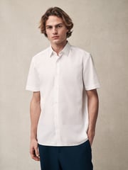 White Regular Fit 100% Cotton Short Sleeve Textured Shirt - Image 1 of 7