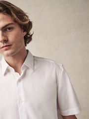 White Regular Fit 100% Cotton Short Sleeve Textured Shirt - Image 4 of 7