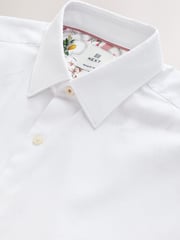 White Regular Fit 100% Cotton Short Sleeve Textured Shirt - Image 6 of 7