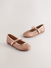 Rose Gold Leather Woven Mary Jane Shoes - Image 1 of 6
