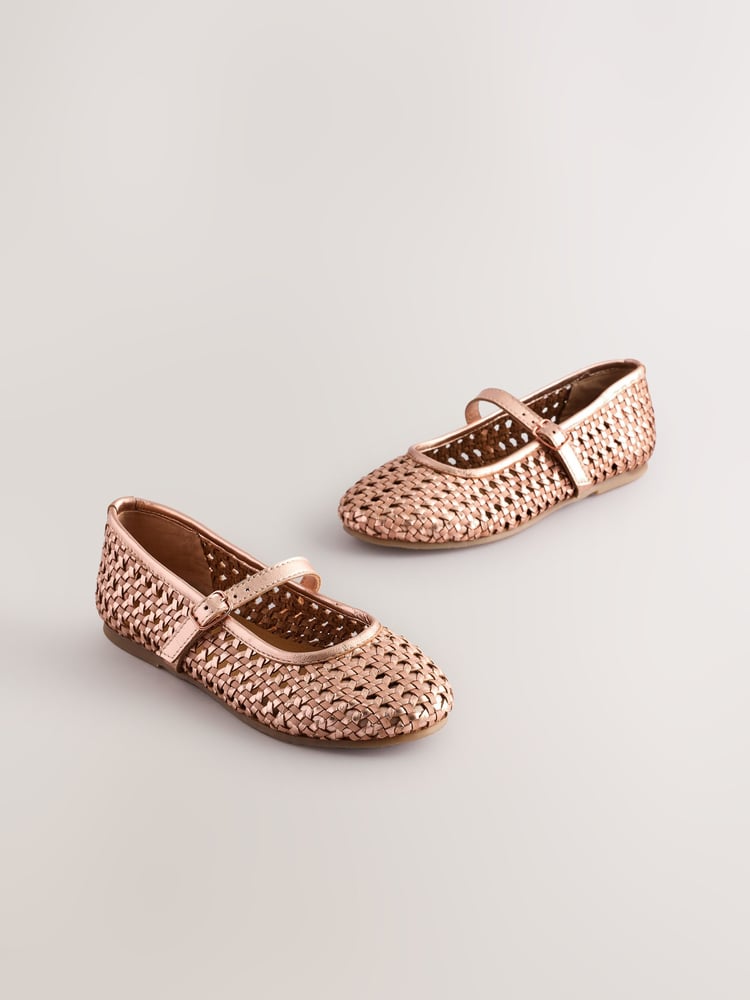 Rose Gold Leather Woven Mary Jane Shoes - Image 1 of 6