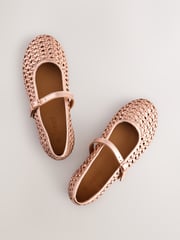 Rose Gold Leather Woven Mary Jane Shoes - Image 3 of 6