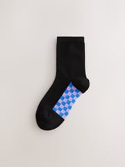 Black Checkerboard 5 Pack Cotton Rich Footbed Ankle School Socks - Image 2 of 4