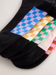 Black Checkerboard 5 Pack Cotton Rich Footbed Ankle School Socks - Image 3 of 4