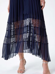 Roman Blue Pleated Lace Detail Midi Dress - Image 5 of 5