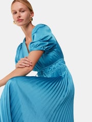 Whistles Blue Delilah Satin Pleat Dress - Image 3 of 5