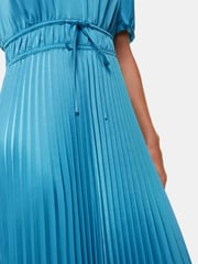 Whistles Blue Delilah Satin Pleat Dress - Image 4 of 5