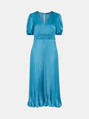 Whistles Blue Delilah Satin Pleat Dress - Image 5 of 5