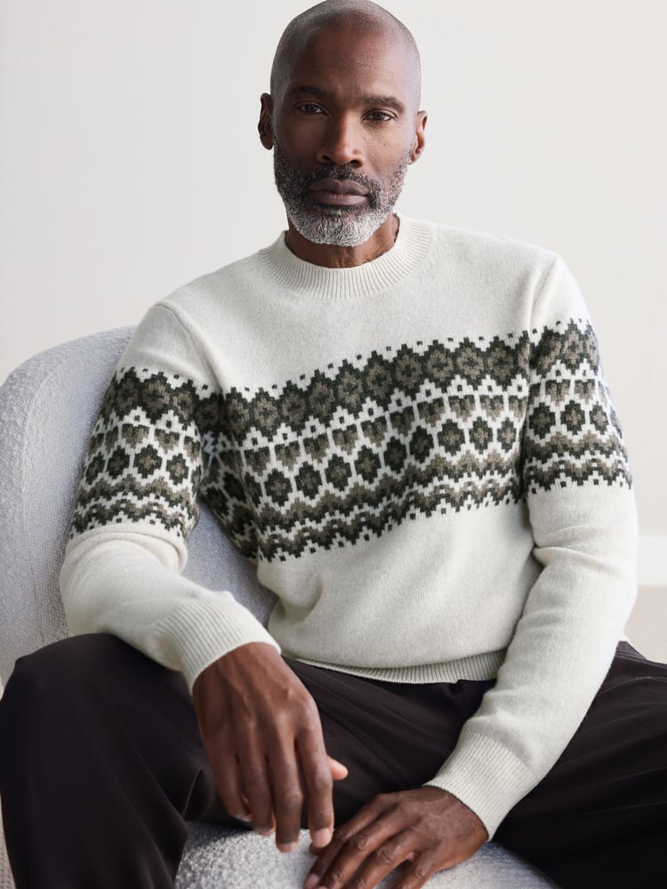 Ecru White Fairisle Pattern - Rundhals-Pullover Regular Fit Signature 100% Merinowolle - Bild 1 von 8 Ecru White Fairisle Pattern - Rundhals-Pullover Regular Fit Signature 100% Merinowolle - Bild 1 von 8