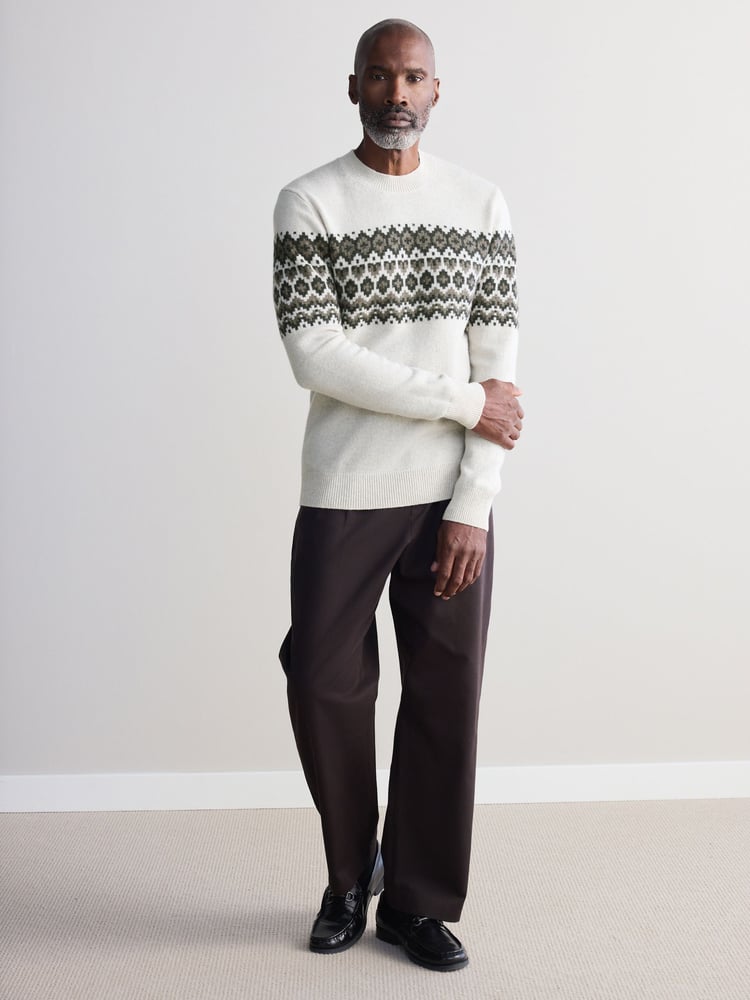 Ecru White Fairisle Pattern - Rundhals-Pullover Regular Fit Signature 100% Merinowolle - Bild 2 von 8