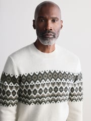 Ecru White Fairisle Pattern - Rundhals-Pullover Regular Fit Signature 100% Merinowolle - Bild 5 von 8