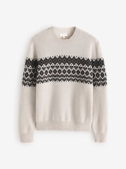 Ecru White Fairisle Pattern - Rundhals-Pullover Regular Fit Signature 100% Merinowolle - Bild 6 von 8