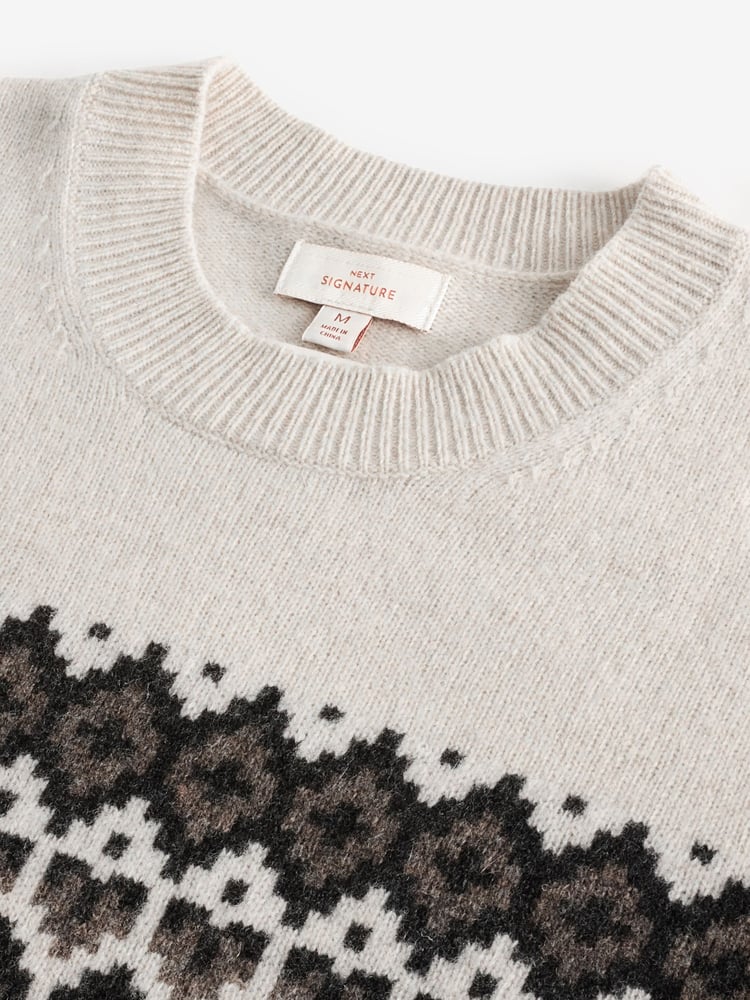 Ecru White Fairisle Pattern - Rundhals-Pullover Regular Fit Signature 100% Merinowolle - Bild 8 von 8 Ecru White Fairisle Pattern - Rundhals-Pullover Regular Fit Signature 100% Merinowolle - Bild 8 von 8
