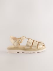 Gold Metallic Standard Fit (F) Chunky Fisherman Sandals - Image 2 of 5