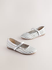 White Leather Woven Mary Jane Shoes - Image 1 of 5