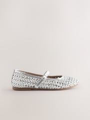 White Leather Woven Mary Jane Shoes - Image 2 of 5