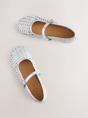 White Leather Woven Mary Jane Shoes - Image 3 of 5