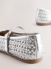 White Leather Woven Mary Jane Shoes - Image 4 of 5