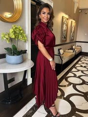AX Paris High Neck Puff Sleeve Zig Zag Hem Pleated Midi Dress - Image 4 of 4