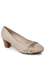 Pavers Nude Wide Fit Block Heeled Court Shoes - Image 1 of 5