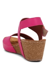 Pavers Pink Leather Wedge Sandals - Image 3 of 5