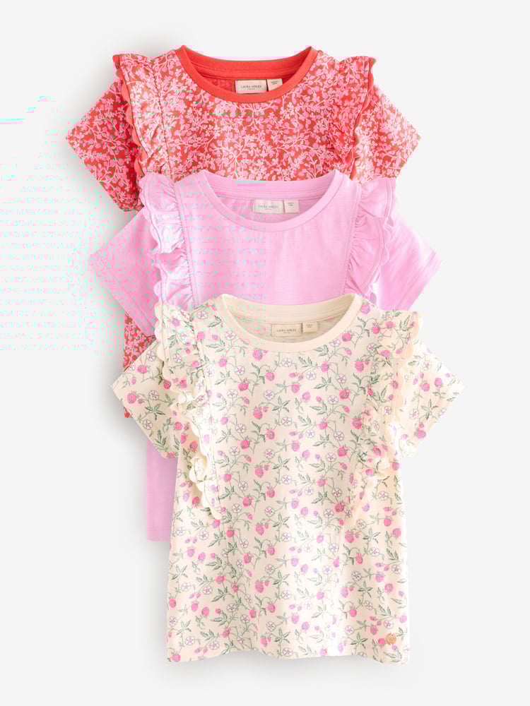 Laura Ashley Red/Pink Ric Rac Trim Short Sleeve 100% Cotton T-Shirts 3 Pack - Image 1 of 11