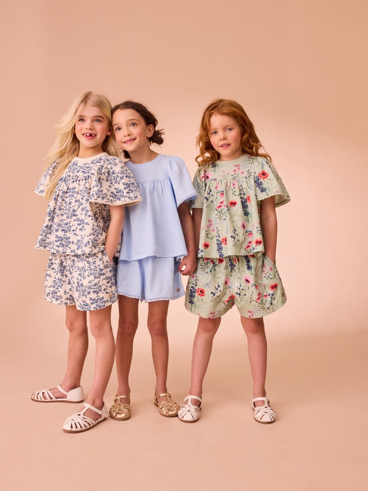 Laura Ashley Green/Blue Lace Trim Angel Sleeve 100% Cotton T-Shirts 3 Pack - Image 1 of 5