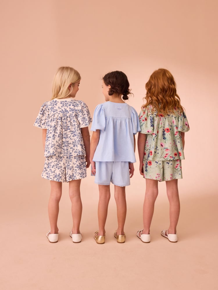 Laura Ashley Green/Blue Lace Trim Angel Sleeve 100% Cotton T-Shirts 3 Pack - Image 2 of 5