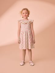 Laura Ashley Pink/Cream Strawberry Lace Trimmed Jersey 100% Cotton Dress - Image 1 of 5