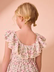 Laura Ashley Pink/Cream Strawberry Lace Trimmed Jersey 100% Cotton Dress - Image 2 of 5