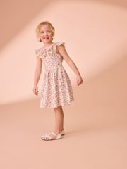 Laura Ashley Pink/Cream Strawberry Lace Trimmed Jersey 100% Cotton Dress - Image 3 of 5