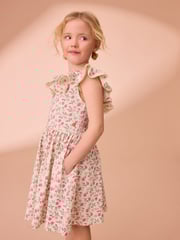 Laura Ashley Pink/Cream Strawberry Lace Trimmed Jersey 100% Cotton Dress - Image 4 of 5