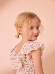 Laura Ashley Pink/Cream Strawberry Lace Trimmed Jersey 100% Cotton Dress - Image 5 of 5