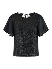Yumi Black Sequin Top With Sheer Sleeves And Cut Out Back - Image 5 of 5