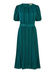 Yumi Green Satin Striped Midi Dress With Pleats and Matching Belt - Image 9 of 9