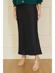 Yumi Black Satin Midi Skirt - Image 2 of 4