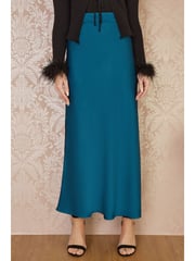 Yumi Blue Satin Midi Skirt - Image 2 of 4