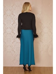 Yumi Blue Satin Midi Skirt - Image 3 of 4