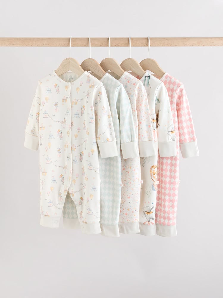 Pink 5 Pack Circus Print Baby Sleepsuit (0mths-3yrs) - Image 1 of 15