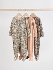 Brown Baby Animal Print 100% Cotton Sleepsuits 3 Pack (0mths-2yrs) - Image 1 of 15
