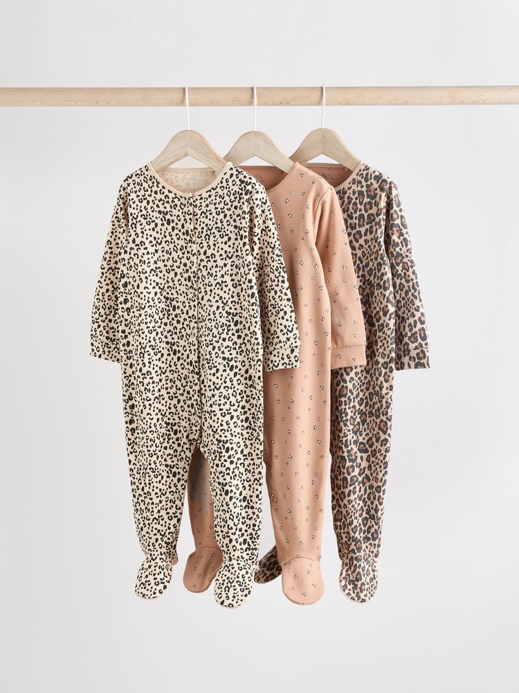 Brown Baby Animal Print 100% Cotton Sleepsuits 3 Pack (0mths-2yrs) - Image 1 of 15