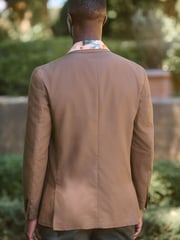 Brown Regular Fit Cotton Blend Blazer With Linen and Lyocell - Image 3 of 10