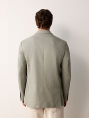 Sage Green Regular Fit Cotton Blend Blazer With Linen and Lyocell - Image 3 of 10