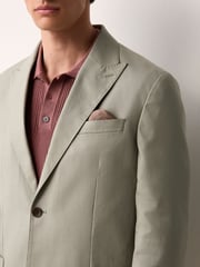 Sage Green Regular Fit Cotton Blend Blazer With Linen and Lyocell - Image 4 of 10