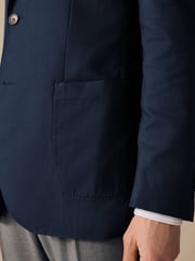 Navy Regular Fit Cotton Blend Blazer With Linen and Lyocell - Image 6 of 12