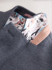 Navy Blue Slim Fit Herringbone Jersey Blazer - Image 10 of 11