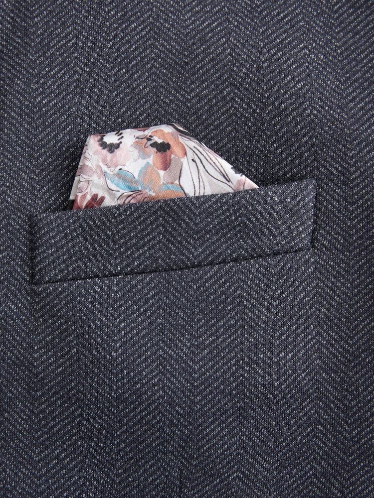 Navy Blue Slim Fit Herringbone Jersey Blazer - Image 11 of 11
