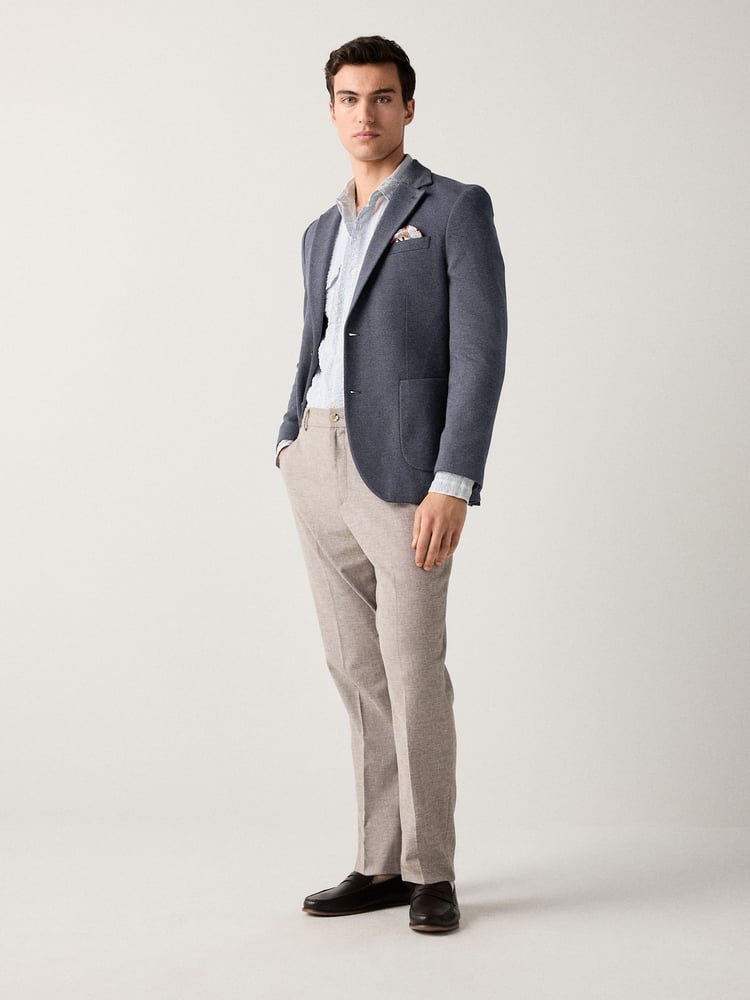 Navy Blue Slim Fit Herringbone Jersey Blazer - Image 2 of 11